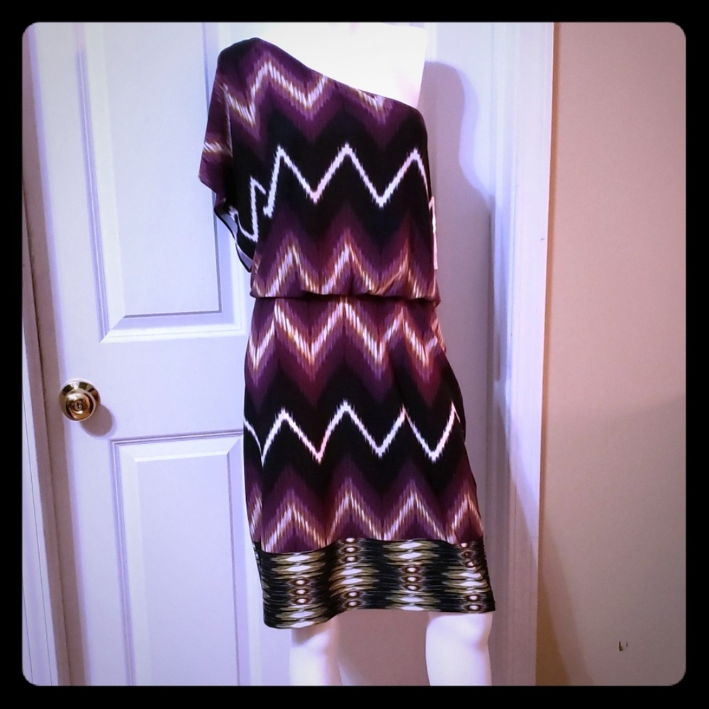 Maggy London NWT one shoulder aztec dress